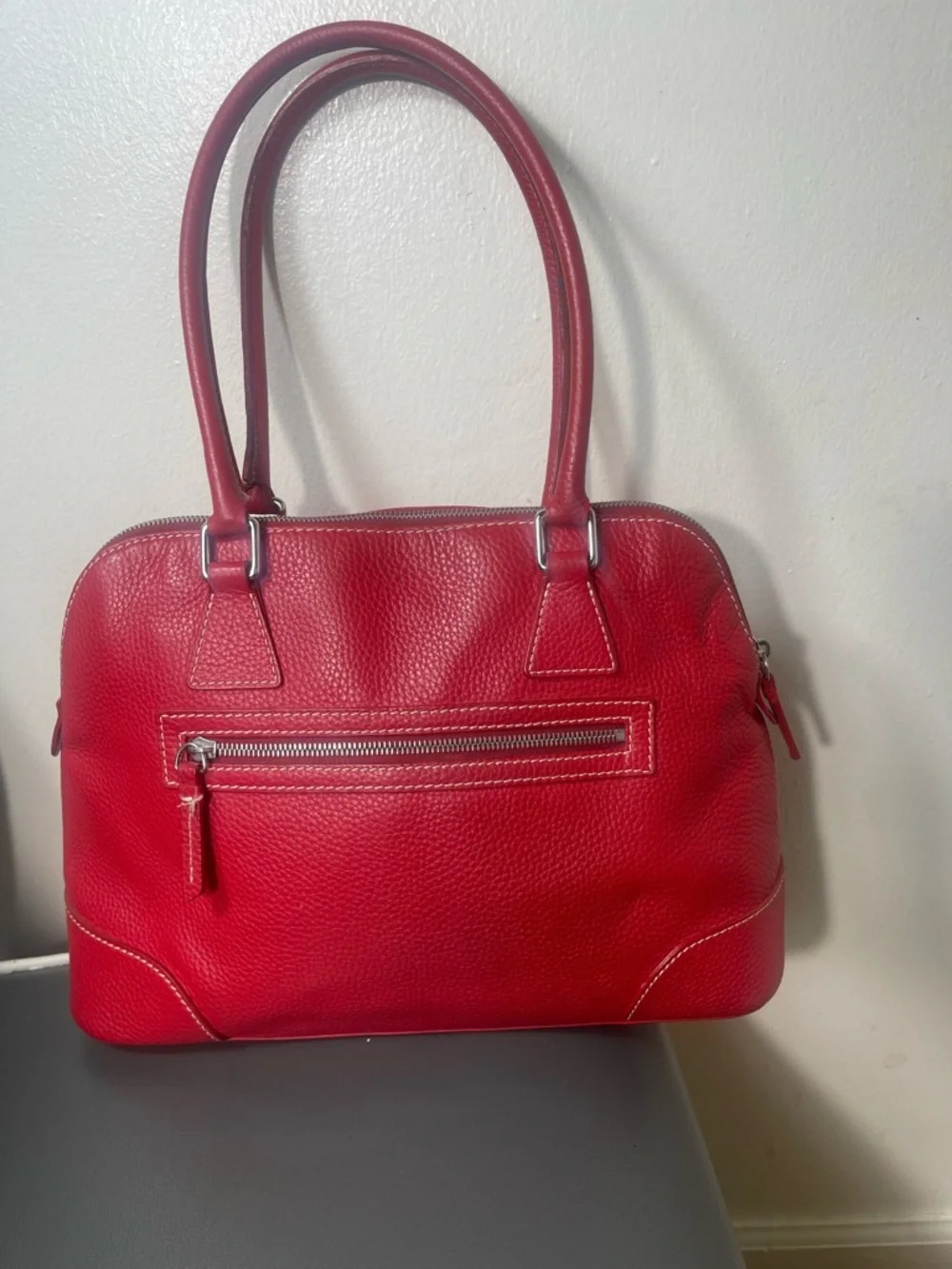 Dooney & Bourke Red Pebbled Leather Tote with Double Handles